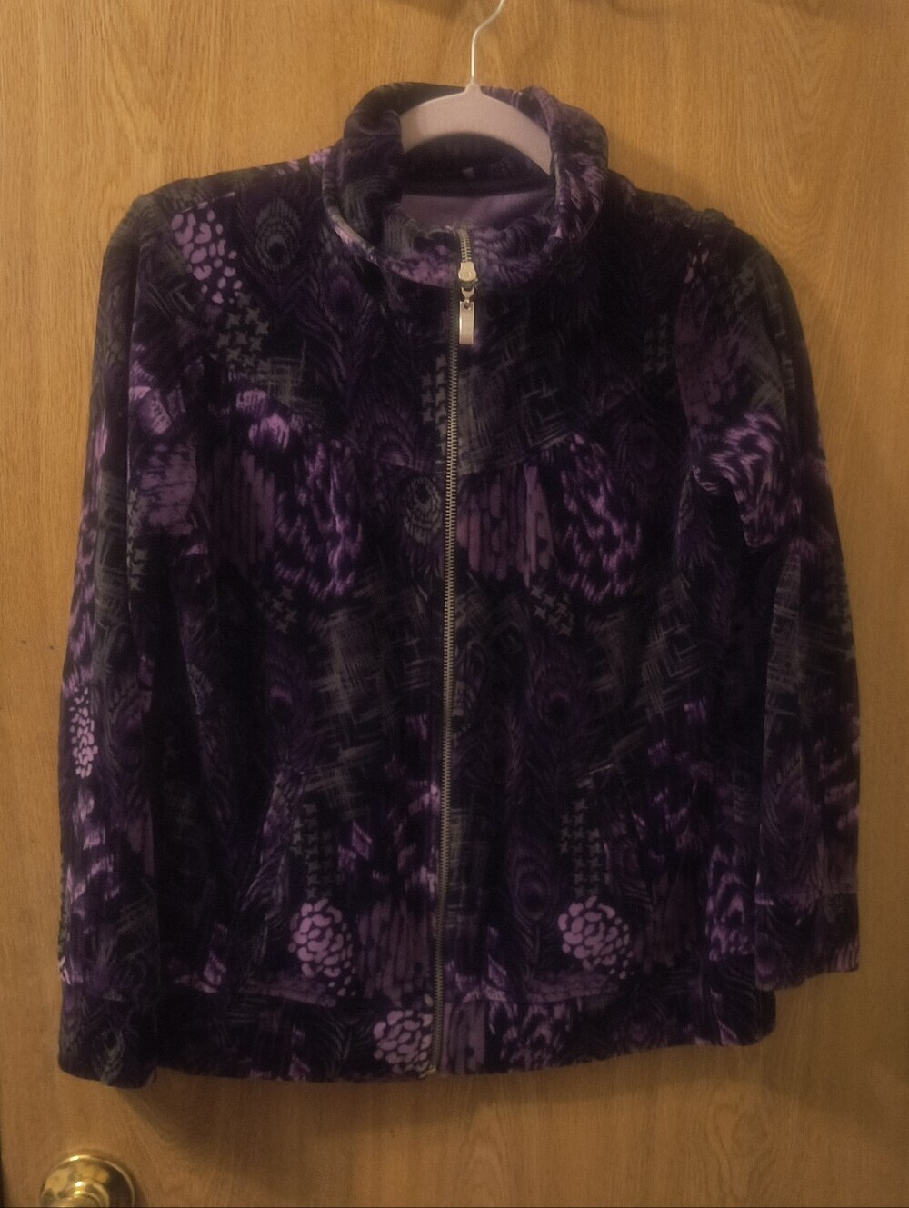 Style & Co Sport Purple Peacock Velour Full Zip Jacket Small Y2K Whimsigoth
